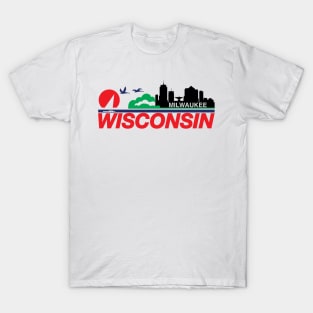 Wisconsin License Plate Milwaukee Skyline T-Shirt